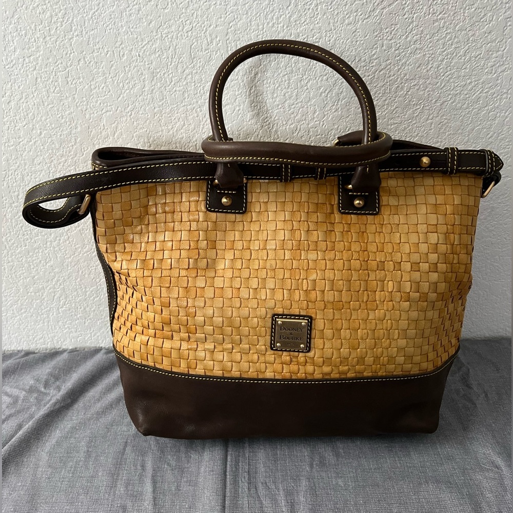 Dooney & Bourke Woven Leather Brown T’moro trim Chelsea satchel